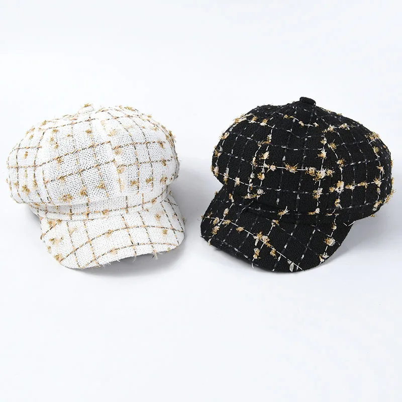 

New Autumn Fashion Retro Berets Women Tweed Octagonal Hats Female Plaid Newsboy Caps Plaid Visor Cap All-match Painter Hat