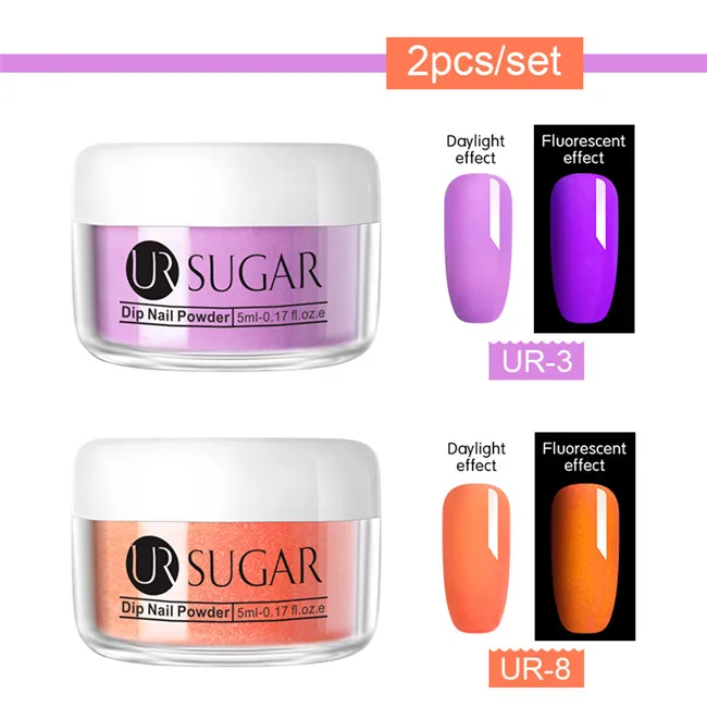 2pcs set6 Ur Sugar 5 мл флуоресцентный блеск Dip порошок для ногтей голографический градиентный французский пигмент погружающийся порошок для ногтей украшение для ногтей - Цвет: 2pcs set6