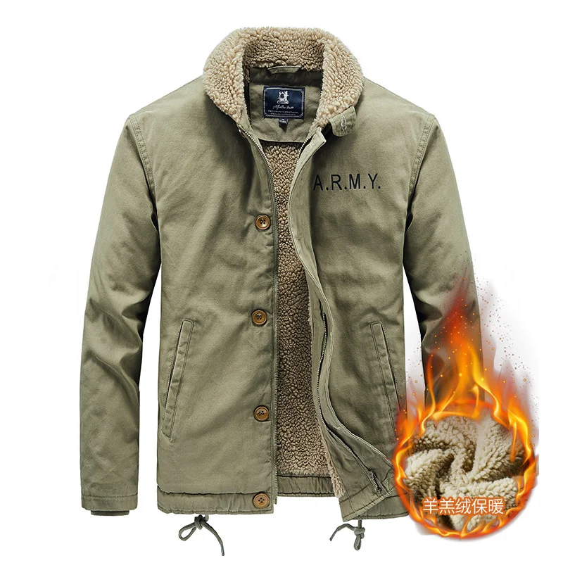 2021 Autumn And Winter Cotton Factory New Men's Plus Velvet Thickened Woolen Collar Plush Tooling Pilot Warm Jacket M-4XL