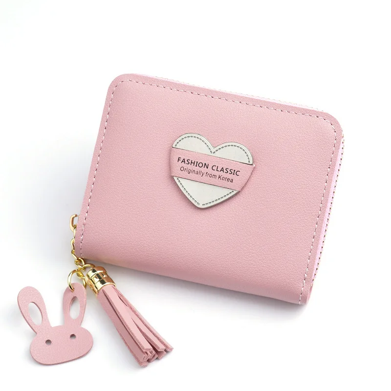 Small wallet ladies short zipper tassel love new Korean student wallet small mini key coin purse
