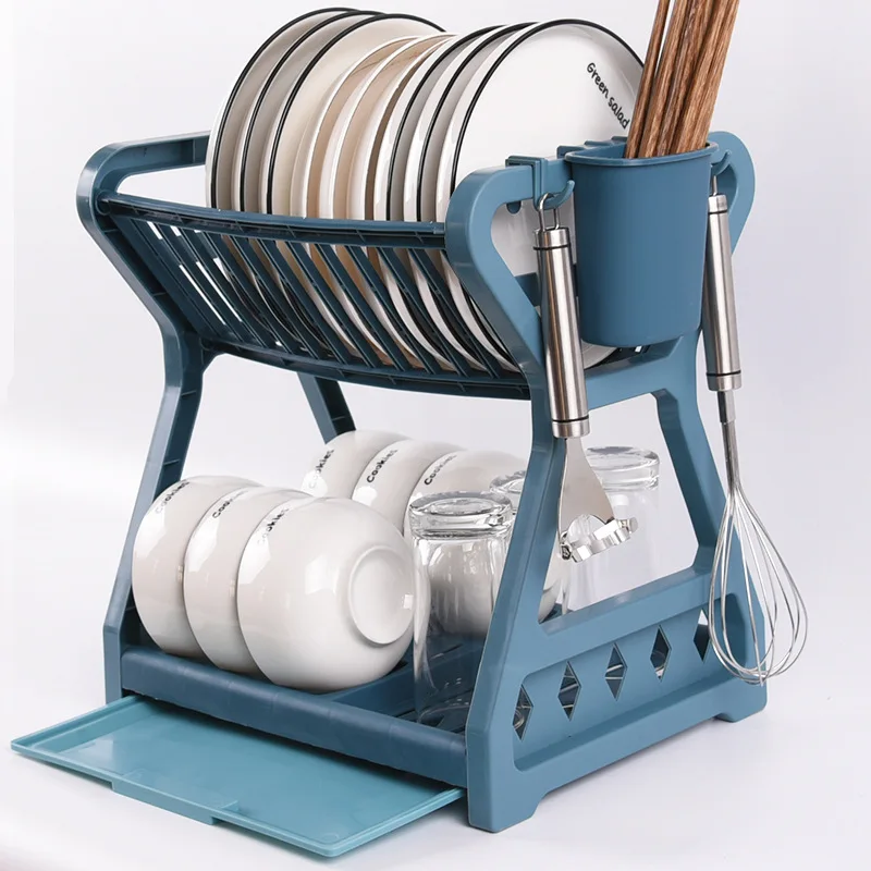 

Household Kitchen Double-layer Tableware Drain Rack Multifunctional Floor-mounted Tableware Storage Rack Cutlery Rack