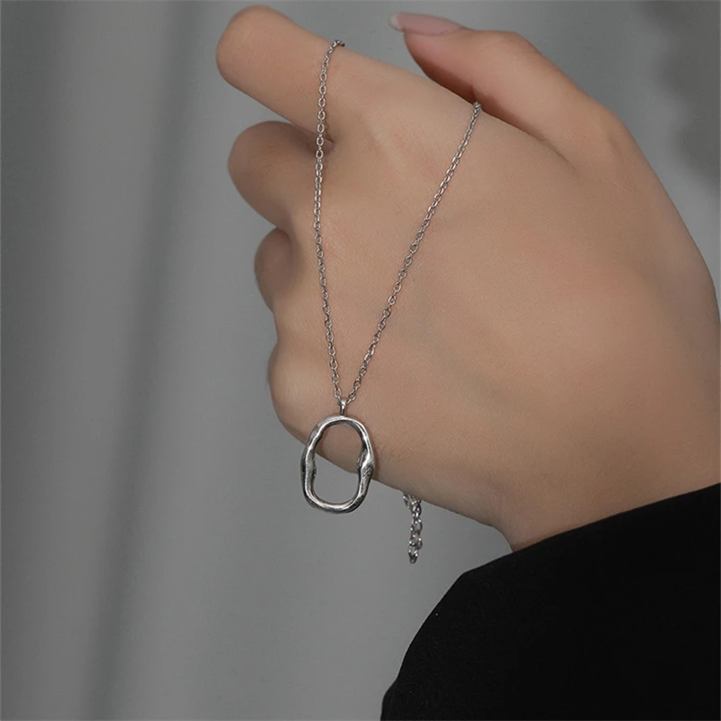 

Lispector 925 Sterling Silver Korean Simple Irregular Geometric Pendant Necklace for Women Minimalist Necklace Female Jewelry