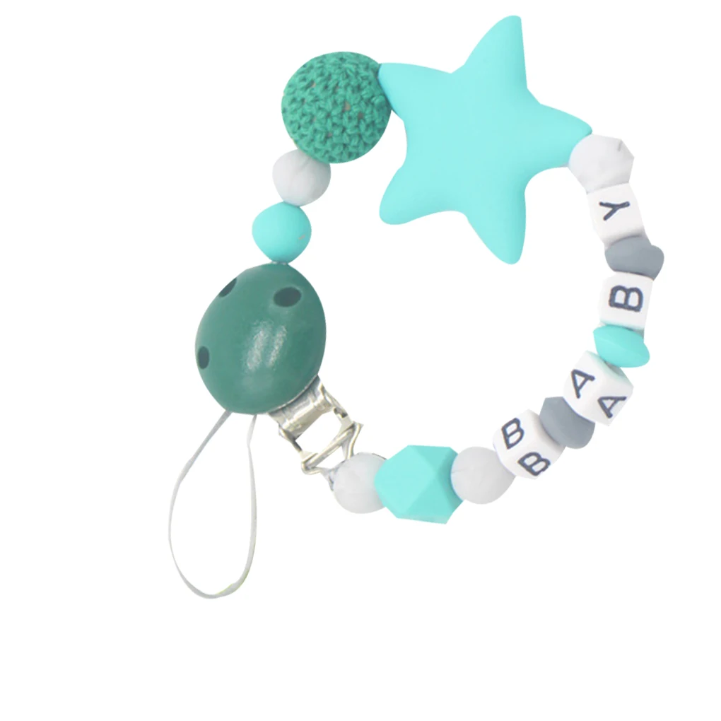 

Colorful Silicone Star Leters Bead Pacifier Chain Clip Holder Baby Feeding Teether Accessories