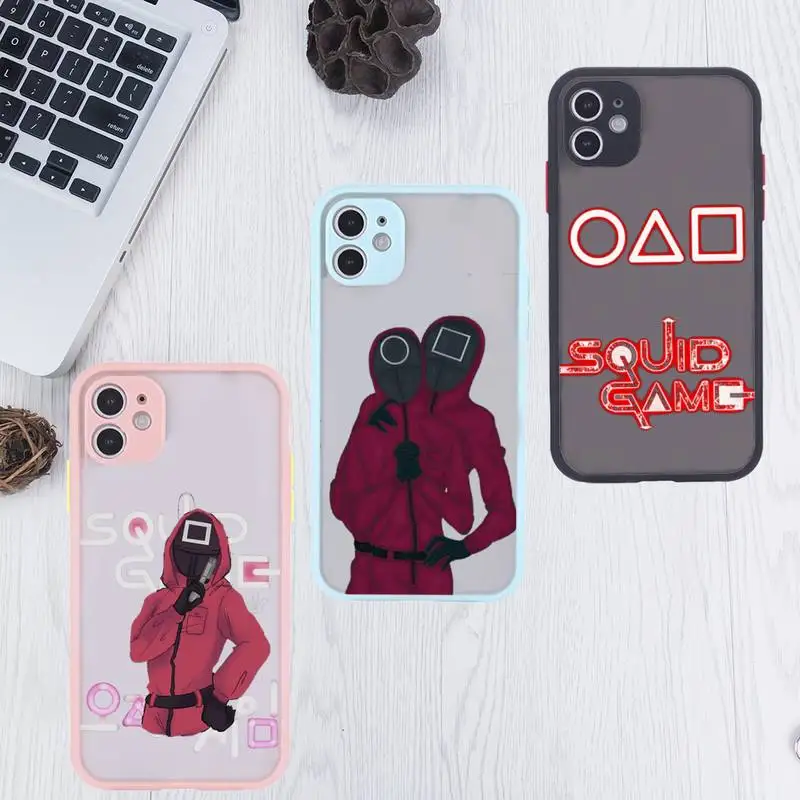 

squid game Phone Case For iPhone 12 11 Mini Pro XR XS Max 7 8 Plus X Matte transparent Pink Back Cover