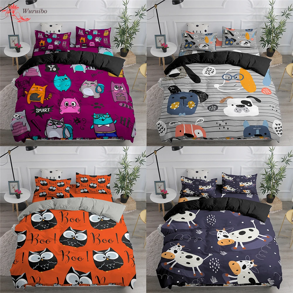 Nordic Cartoon Cute Cat Dog Pet Animal Bedding Set Comforter Duvet Cover Bed Cover Child Twin Single Size 135 Bed Cover NO Sheet