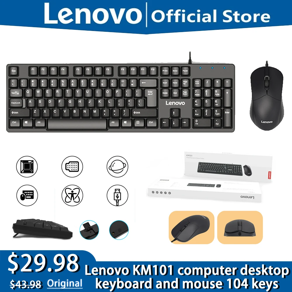 

Lenovo KM101 Computer Desktop Keyboard Mouse 104 Keys For Windows 2000 / XP / VISTA / win7 / win8 / win10