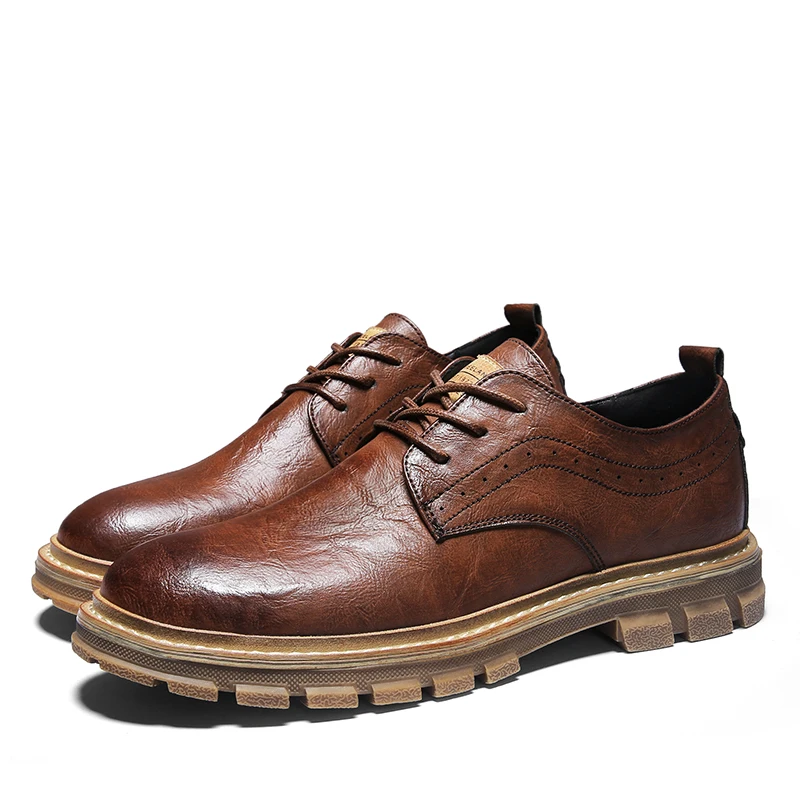 KATESEN/Новинка года; Осенняя мужская обувь; Мужская обувь Martens; повседневная обувь с перфорацией типа «броги»; Мужская обувь из натуральной кожи; повседневная обувь в деловом стиле - Цвет: A958-brown