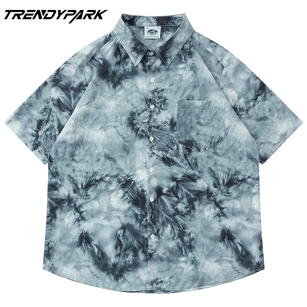 

Men's Shirt Summer Short Sleeve Printed Blouse Hip Hop Oversized Casual Harajuku Streetwear Single-breasted Collar Tops Shirts