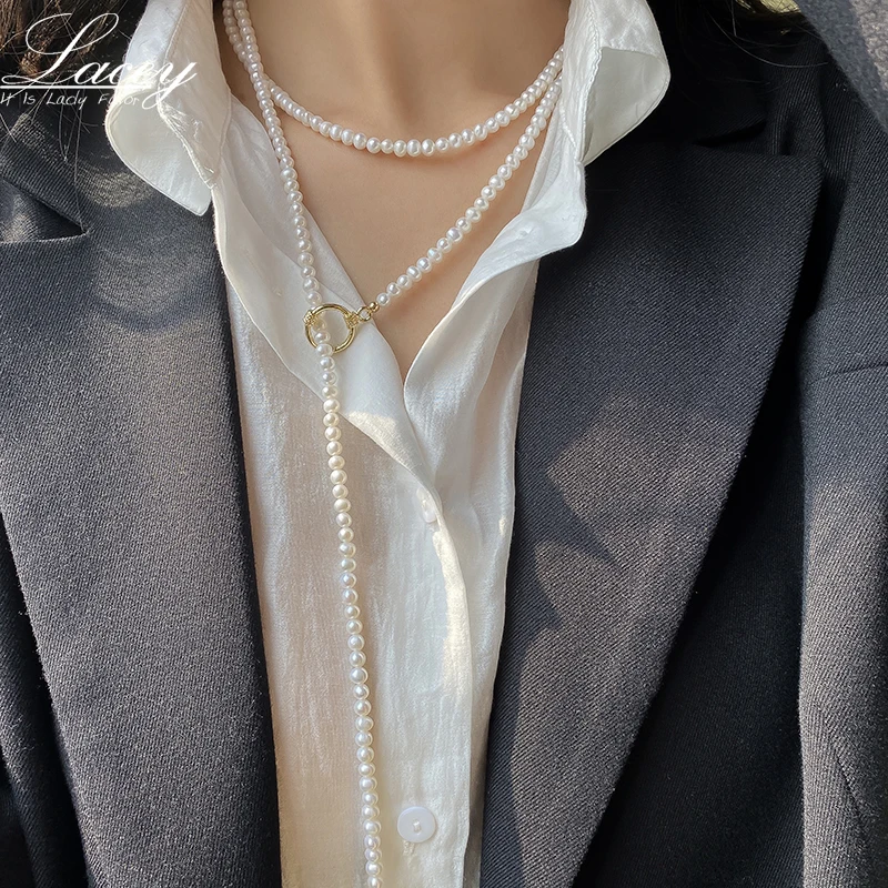 Real Small Pearl Long Necklace Women,Freshwater Pearl Fashion Sweater Necklace For Girls