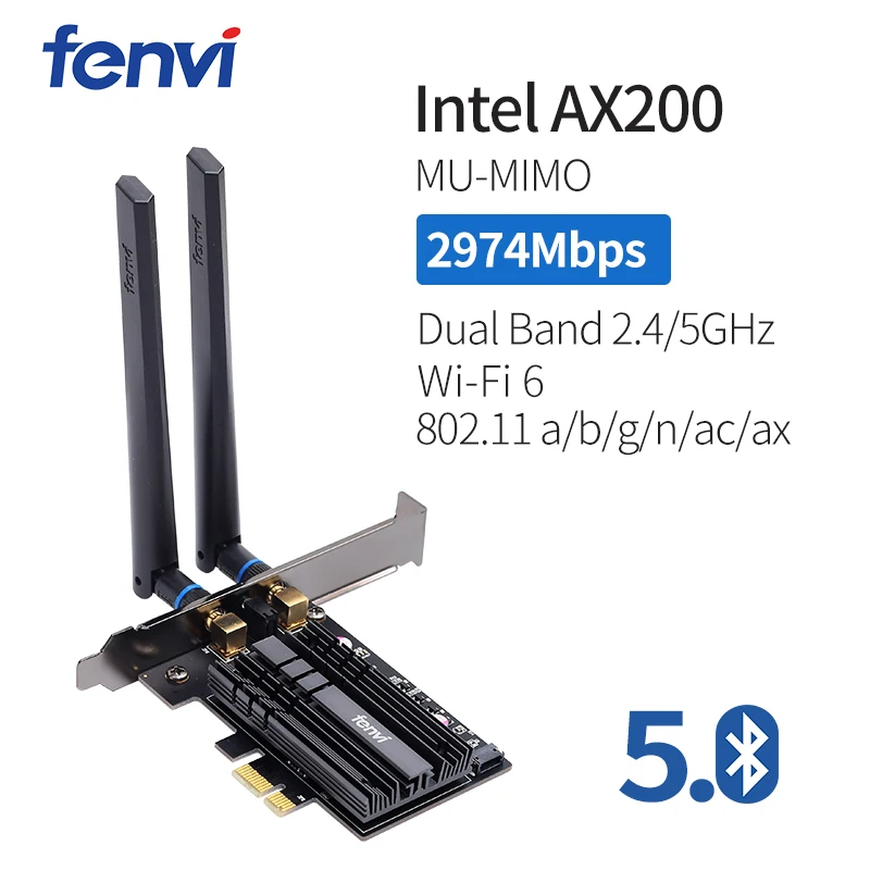 Беспроводной-AC 2400 Мбит/с Настольный PCI-E двухдиапазонный WLAN Wi-Fi адаптер для Wi-Fi 6 AX200NGW 802.11ac/ax BT5.0 с антеннами