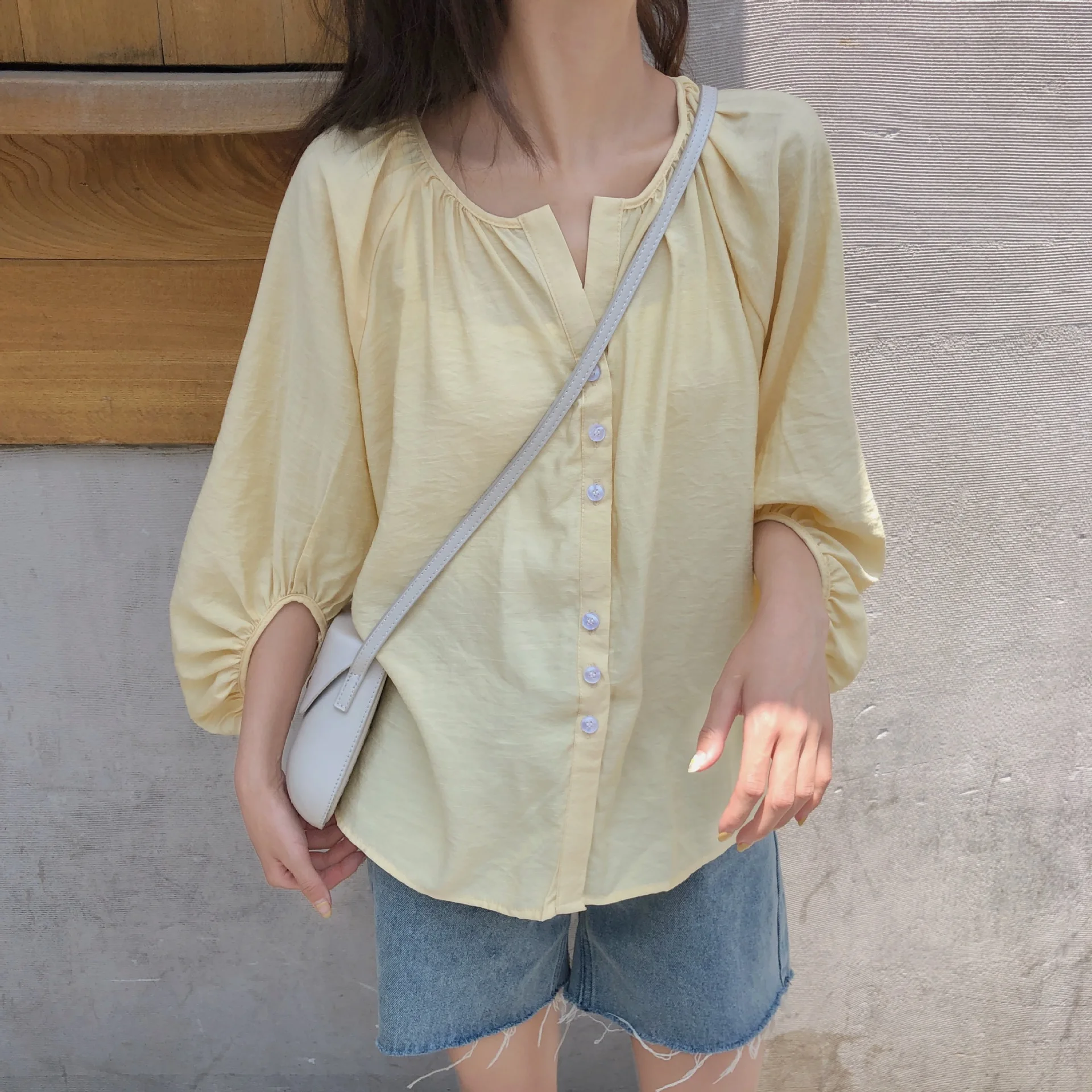 Летняя Новинка 2019 Повседневная рубашка с длинным рукавом свободная однотонная