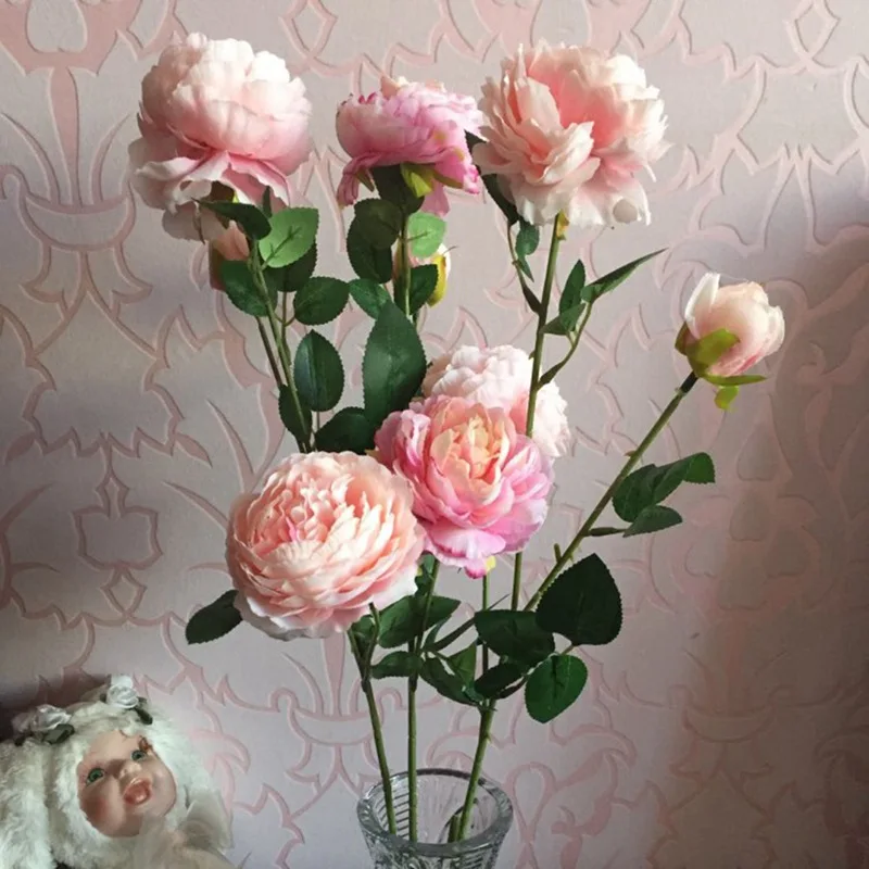 3 бутоны искусственных цветов пион букет Шелковый Свадебный Осенняя яркая