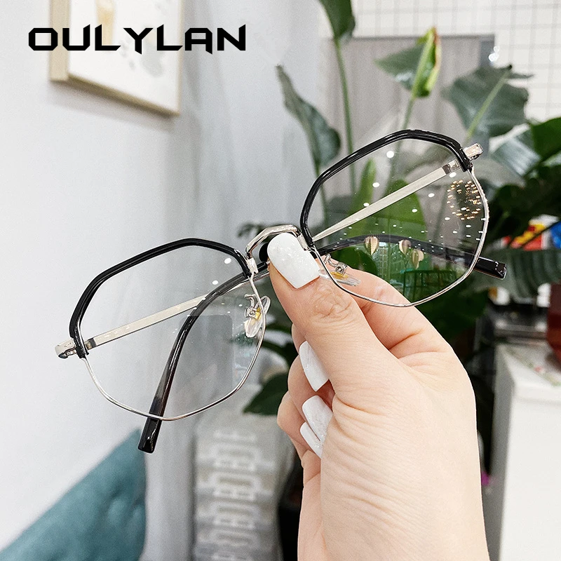 

Oulylan Anti Blue Light Eyeglasses Women Men Polygon Glasses Frame Metal Half Frames Spectacles Clear Optical Computer Eyewear