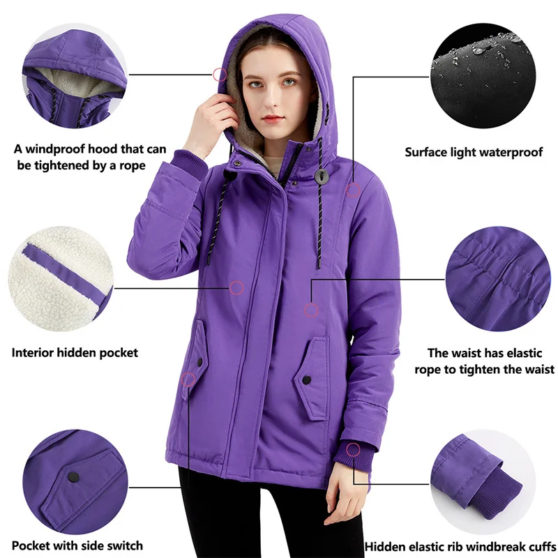 Women's Winter Jacket Mid-Length Plus Lamb Fur Coat Women's Hooded Jacket 2021 New Waterproof Warm Snow Coat Plus Size Top