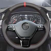 diy car steering wheel cover for volkswagen vw golf 7 mk7 new polo jetta passat b8 tiguan sharan non slip black genuine leather