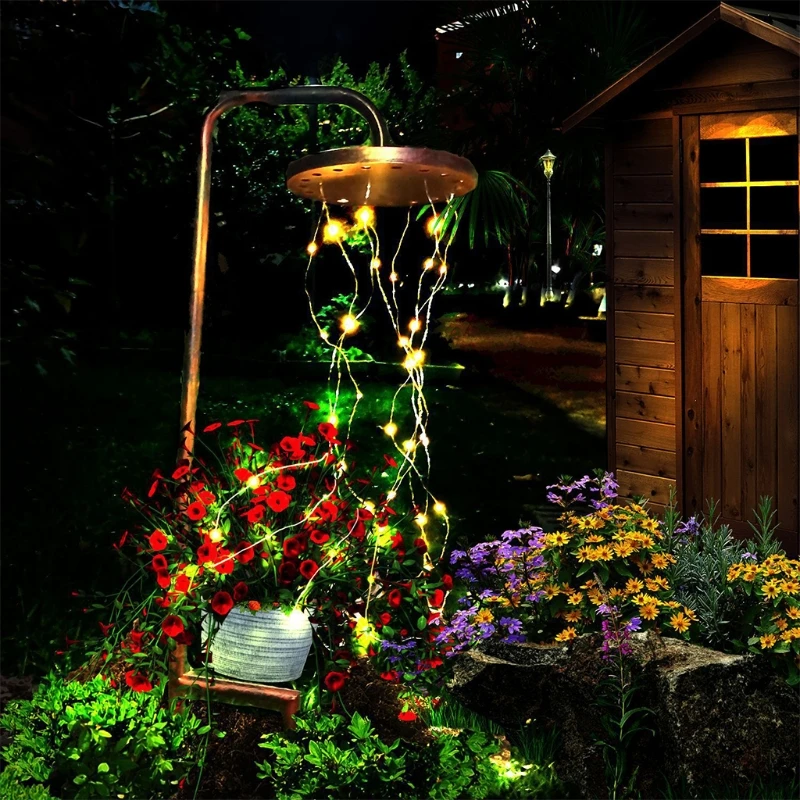 

E7CC Stars Shower Shaped Solar Lawn Lamp Outdoor Pathway Solar Garden Lights Metal Garden Stake Lights Decorative Yard Art