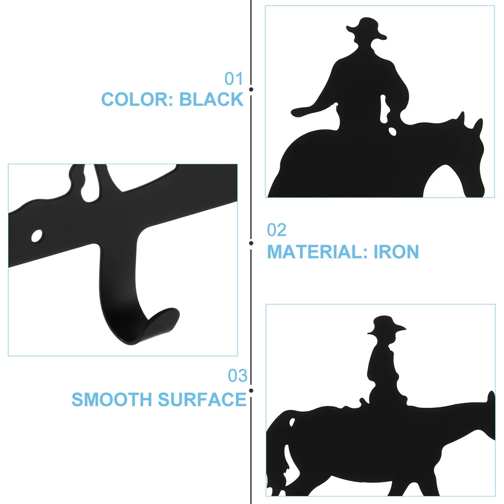 

1 Pc Wall Hanger Coat Hook West Cowboy Pattern Hook Porch Hanging (Black)
