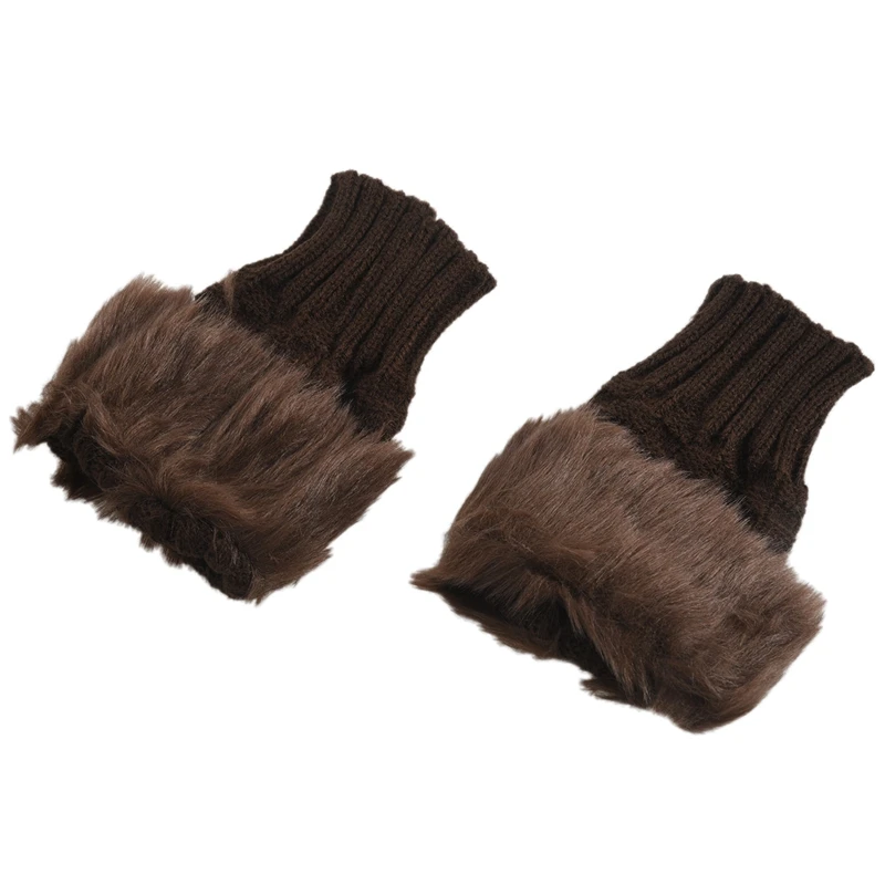Женские лохматые вязаные пушистые гетры с искусственным мехом/гетры перчатки