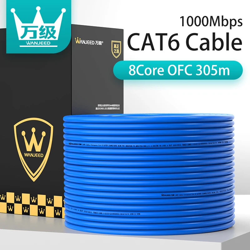 WANJEED CAT6 Lan кабель UTP неэкранированный 23AWG OFC Gigabit 1000M сетевой кабель 305m