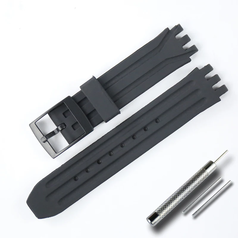 black Ремешок для часов аксессуары Подходит для Swatch SUIK400 SUIB400 мужской и женский 18 мм силиконовый ремешок - Цвет ремешка: black
