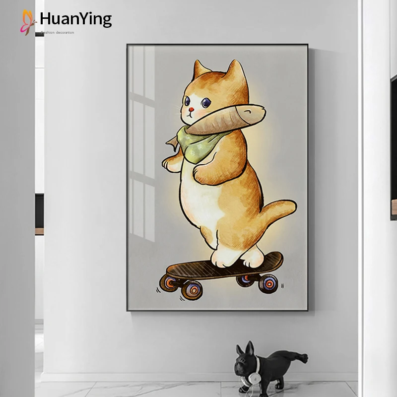 

Modern Cartoon Cute Cat Skateboarding Posters Prints Canvas Painting Wall Picture for Living Room Kids Bedroom Nordic Home Decor