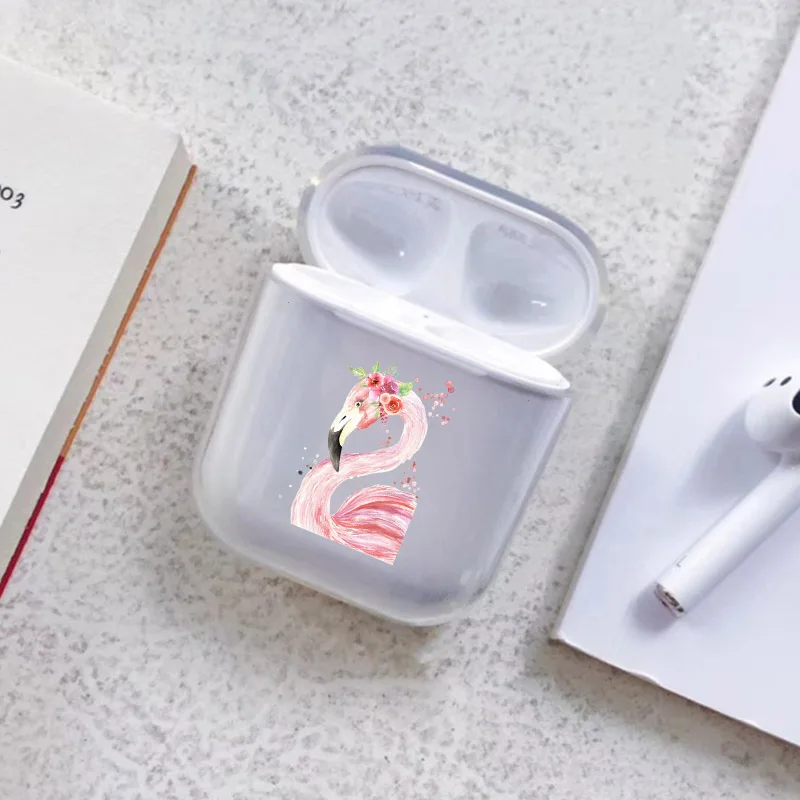 Прозрачный симпатичный мультяшный фламинго для Apple Airpods 1/2 чехол прозрачный