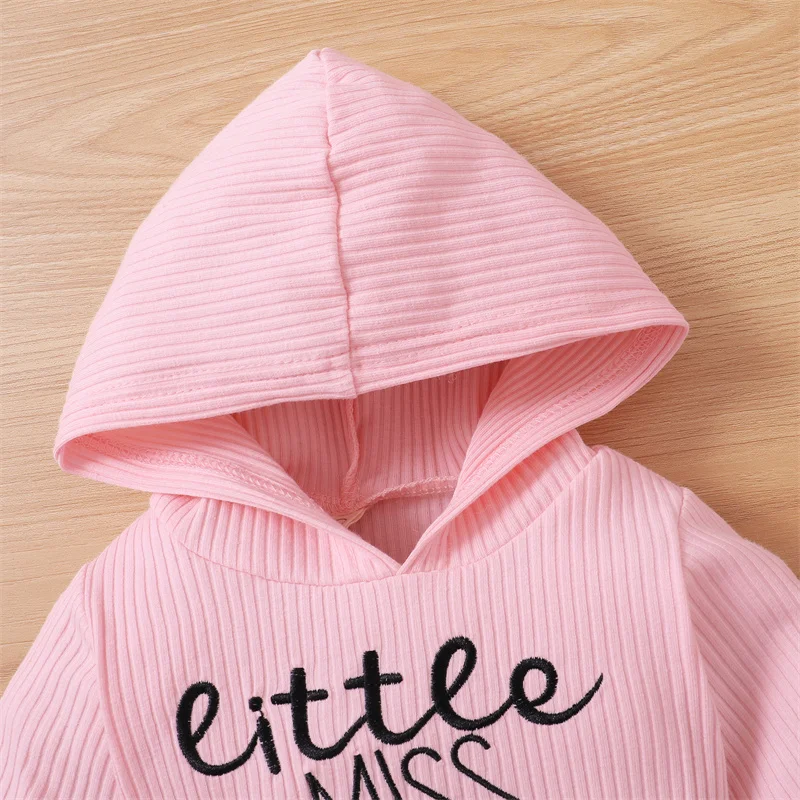 

2021 New Arrival Autumn Baby Girl 2Pcs Outfits Letter Print Long Sleeve Hooded Jumpsuit + Floral Print Pants Set For 0-18 Months