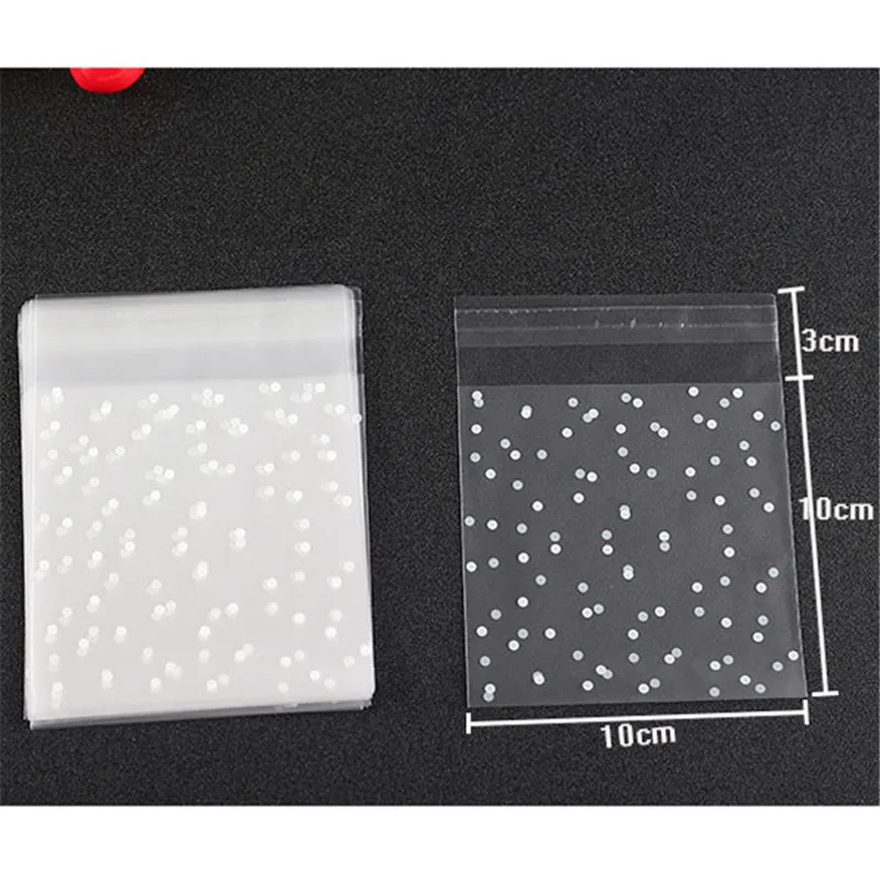 Полупрозрачный пластиковый самоклеющийся мешок в горошек 100 шт. для печенья