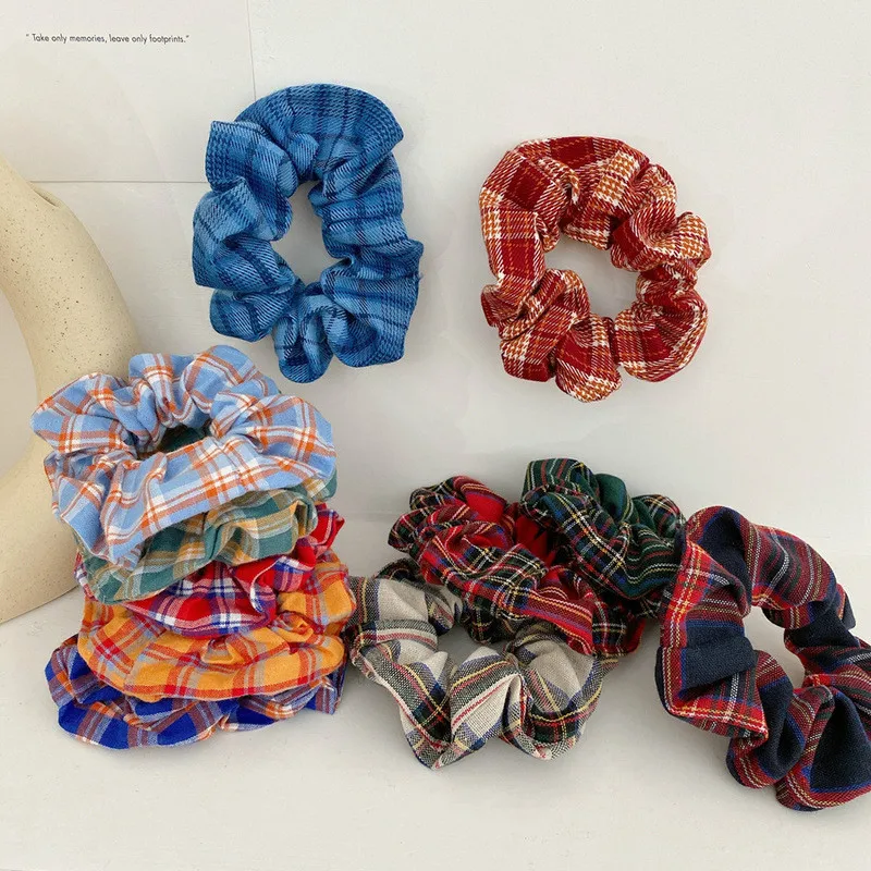 

Vintage Red Grid Elastic Hair Ties Scrunchies Fashion Checkered Hair Rubber Girls Hair Accessories for Women Hairband Princess