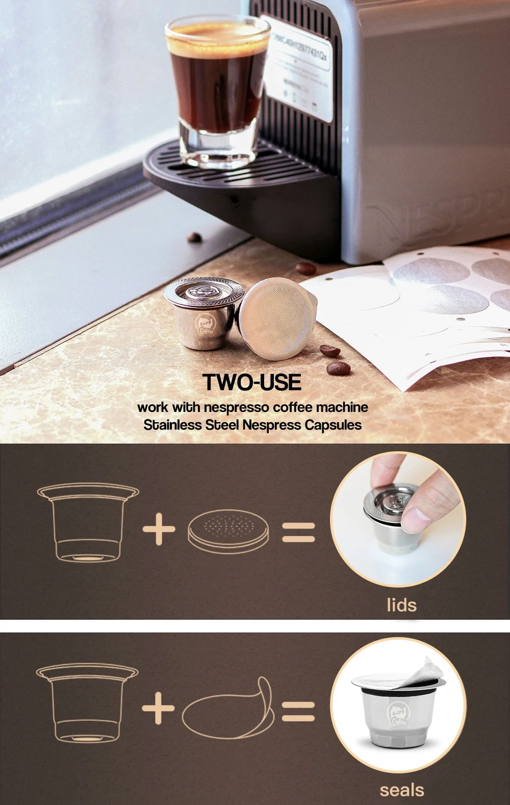 Капсулы для кофе iCafilas, капсулы для кофе Nespresso из нержавеющей стали, трамбовочные многоразовые кофейные фильтры для многократного использования для машины Nescafe
