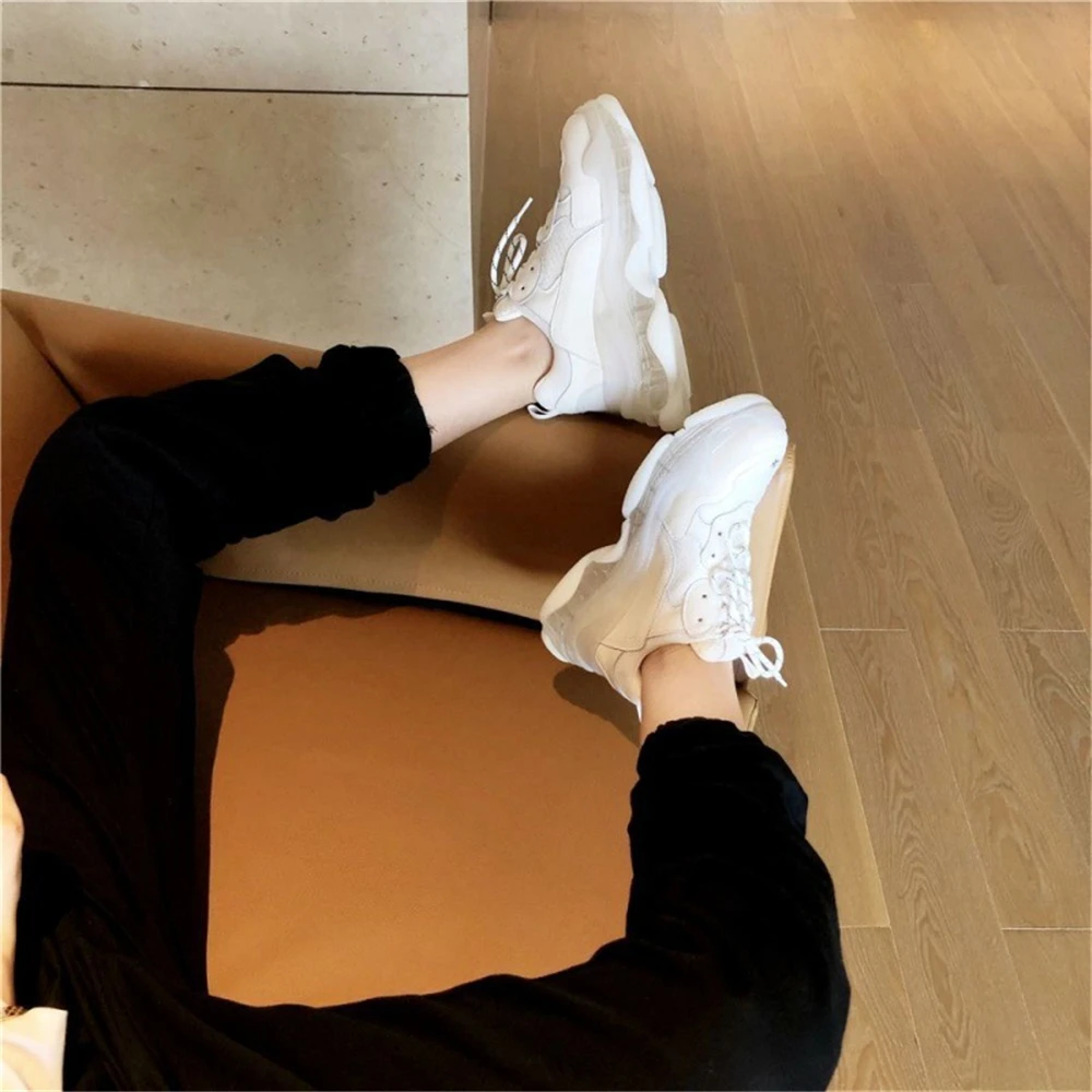 

Fashion Women Sneakers Network Breathable Lace Up Flat Shoes Clear Thick Bottom Air Cushion Ladies Casual Shoes Chaussures Femme