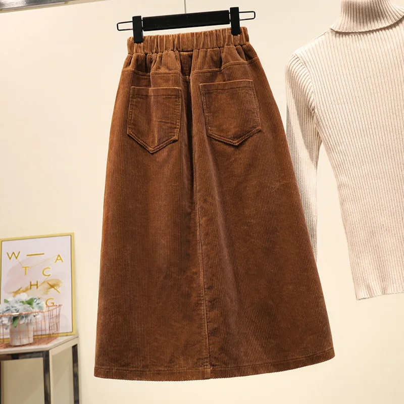 Faldas mujer moda, юбка большого размера, Вельветовая юбка jupe femme, длинная юбка, миди-юбка с высокой талией, свободная юбка