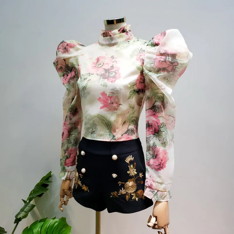2021 сезон: весна-лето для женщин в винтажном стиле с Цветочный принт буффами на