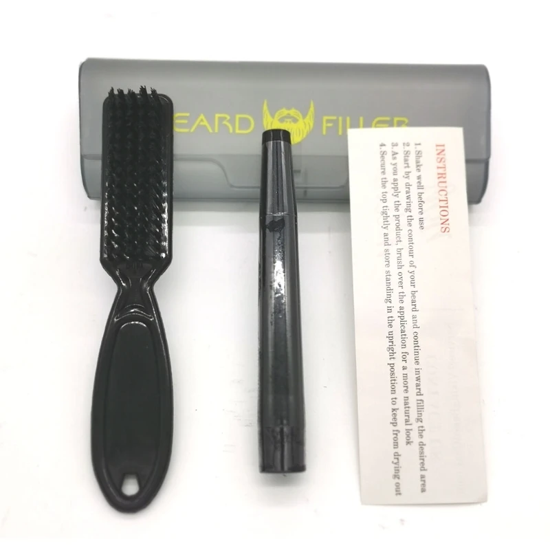 

094E Waterproof 4 Fork Tips Beard Shaping Pen Filler with Styling Brush Storage Case for Men Enhance Tool