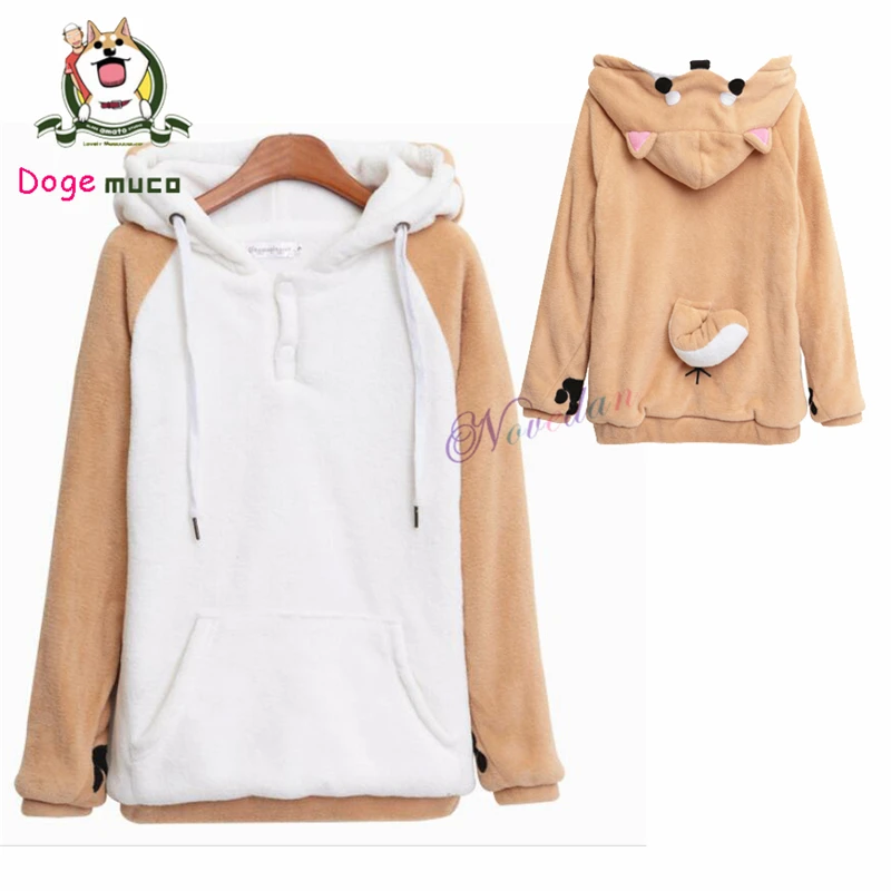 Милые Японские Аниме толстовки Harajuku Doge Muco Kawaii женские свитшоты с ушками