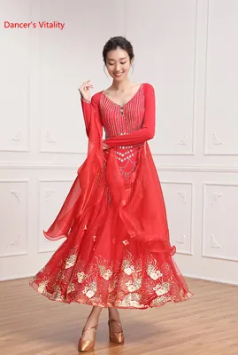 Only Dress as Photo Современный танцевальный костюм для гонок с лямками и рукавами из ленты, красное платье с бриллиантами, костюмы для бальных танцев, национальный стандарт вальса, джазовые танцевальные костюмы для сцены - Цвет: Only Dress as Photo