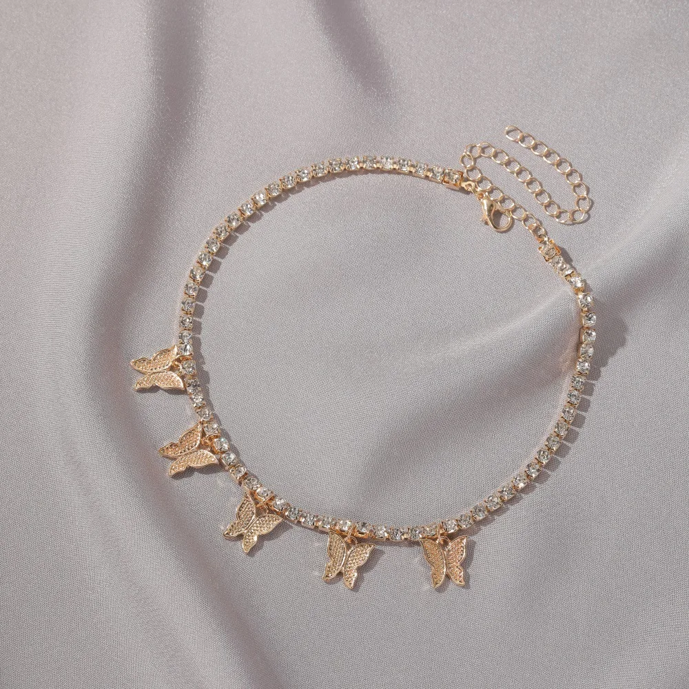 Ожерелье Стразы с подвеской-бабочкой блестящее эффектное ожерелье-чокер
