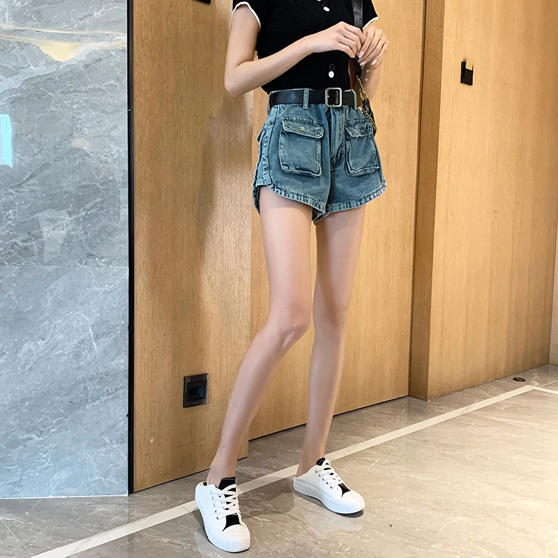 

2020 Summer Chic Overalls Wide Leg Jeans Women High Waist Straight Shorts Hot Short Sexy Plus Size Female Short Trouser Girls