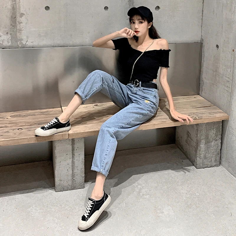 Женские джинсы винтажные синие джинсовые брюки женские с высокой талией женская