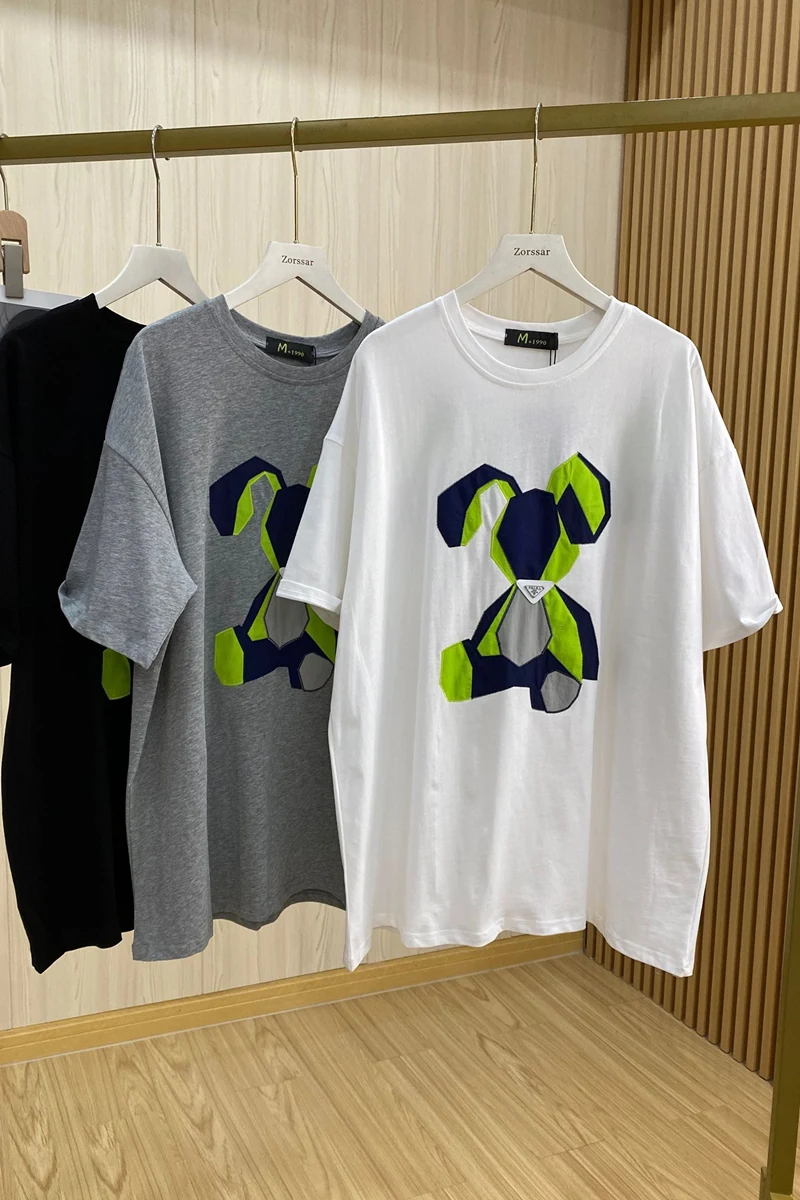 

2021 Summer New Embroidered Rabbit Short Sleeve T-shirt Back Letter Half Sleeve Top