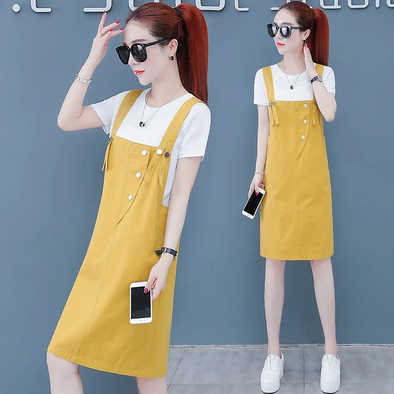 Conjuntos de Vestido Curta e Cinta Conjunto para Mulheres Feminino Tamanho Grande Coreano Moda Sólida Manga Vestidos 2 Peça Roupas 2021 Y587