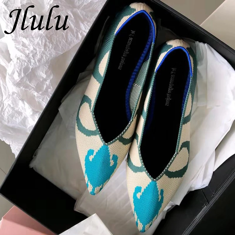 Удобные женские балетки на плоской подошве Повседневная вязаная обувь для