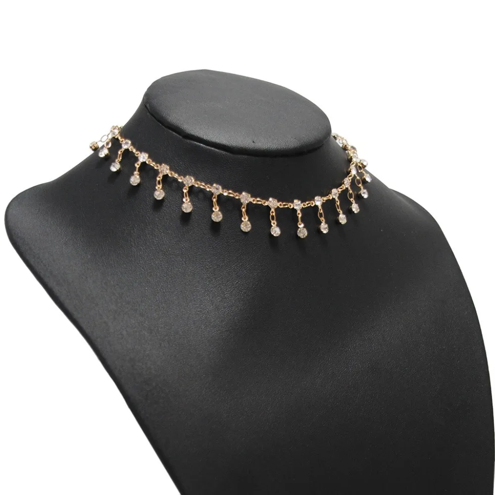 Сверкающее Золотистое Ожерелье чокер на цепочке с кристаллами для невесты