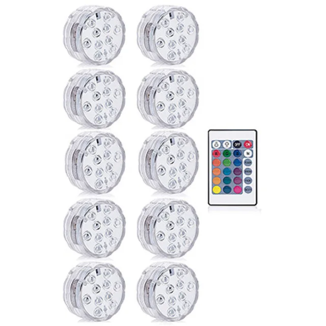 1 Remote 10 Light 10 Led RGB погружной светильник с дистанционным управлением, на батарейках, подводный Ночной светильник, напольная ваза, чаша, садовые вечерние украшения - Испускаемый цвет: 1 Remote 10 Light