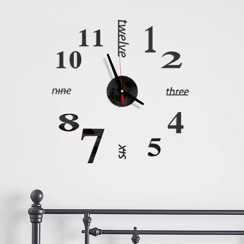 

Cross-Border Creative Wall Clock Diy Personality 3D Wall Sticker Wall Clock Home Clock Decoration Interior Decoration Red Black