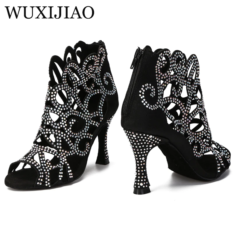 WUXIJIAO популярные женские лазерные сапоги с горячими бриллиантами черные