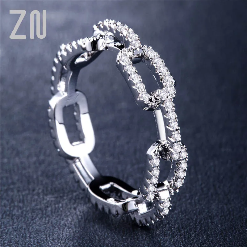 

ZN 2021 Fashion Creative Chain Design Women Ring With Micro Paved Destiny Link Couple Ring For Girlfriend&Boyfriend Finger ring