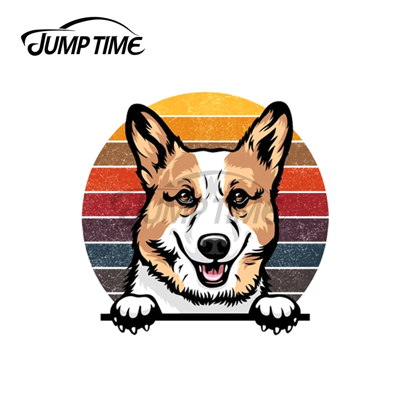 Время скачка 13x12 см для Pembroke Welsh Corgi peeking Dog винтажная Автомобильная наклейка