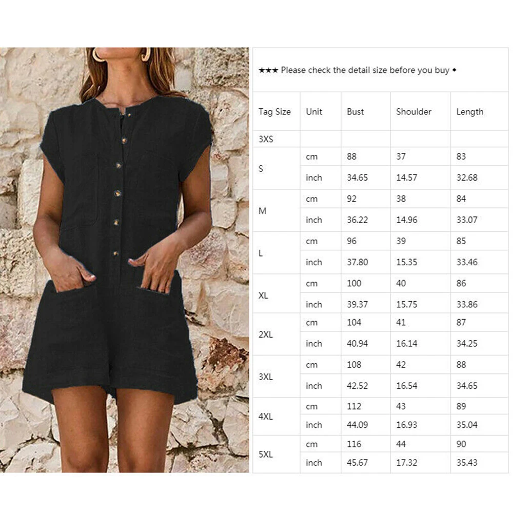 

Women Rompers Fashion Ladies Sexy Summer Button Pocket Shorts Jumpsuit Female Short Sleeve Mini Playsuit 2021 New Arrival