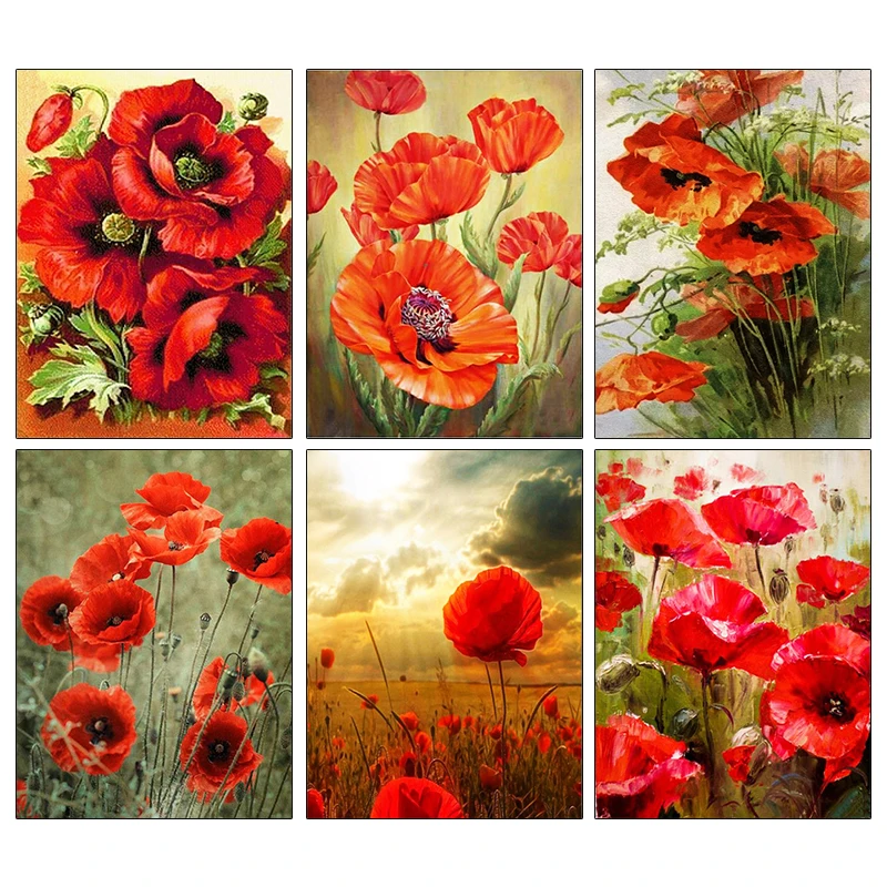 

AMPHIBOLE Diamond Painting Poppy Diamond Embroidery Flowers Full Square/Round Drill 5D DIY Cross Stitch Mosaic Sale Home Decor